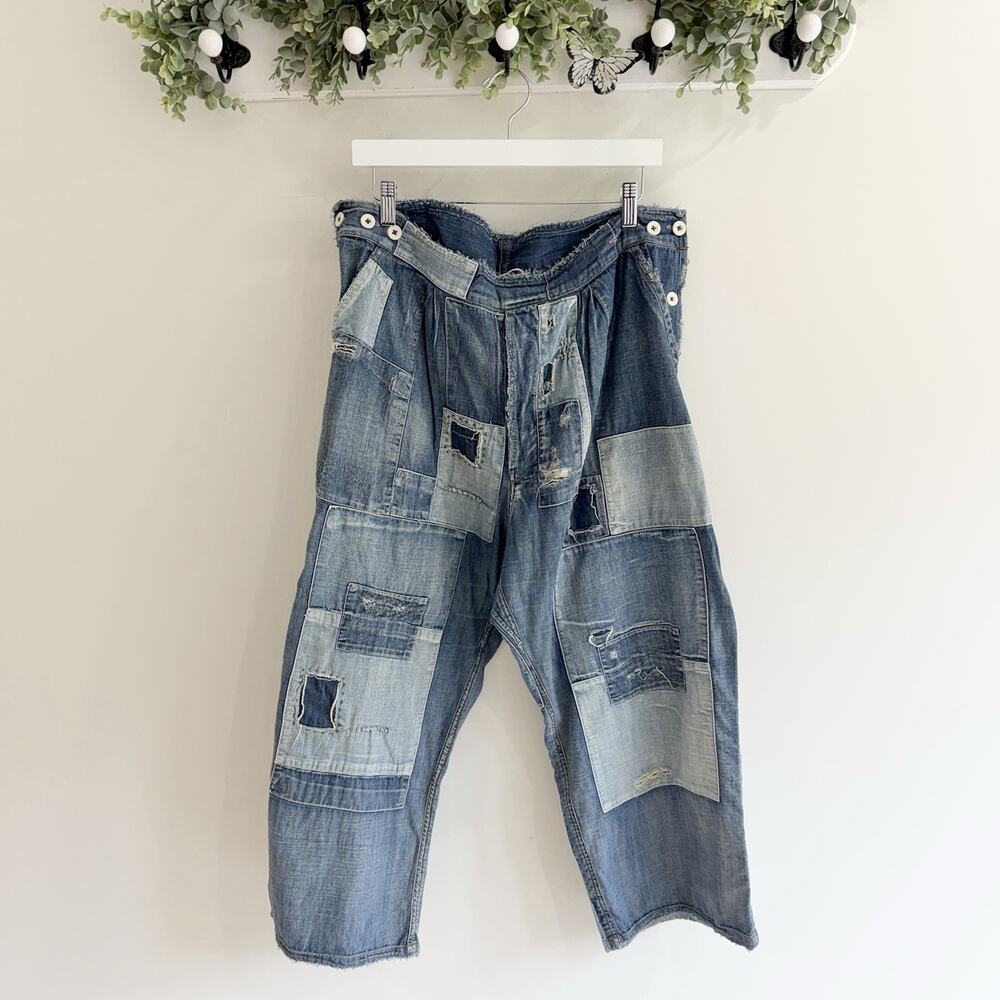 Magnolia Pearl Patchwork Barrel Leg crop Button Fly Jeans lw bohemian